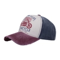 Vintage Motorrad-Basecap in Marineblau, Creme und mit bordeauxrotem Schirm - Verstellbar / Burgunderrot