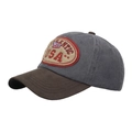 Vintage gray and brown washed cotton baseball cap with USA flag embroidery patch - Gray