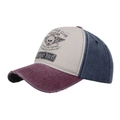 Vintage washed contrast baseball cap with skull graphic and legendary riders print - Adjustable / Wine Red (Beige/Navy/Wine Red Patchwork)