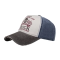 Distressed wash color block trucker hat with vintage truck print and frayed brim - Adjustable / Coffee