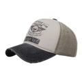 Vintage washed baseball cap in grey and black featuring a motorcycle skull print design - Adjustable / Black (Black & Grey)