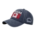 Navy blue washed cotton baseball cap with embroidered Canada maple leaf and flag - Navy Blue