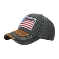 Gorra vintage gris oscuro lavado con parche de bandera americana y borde desgastado - Verde Militar Oscuro