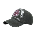 Vintage washed dark grey cotton baseball cap with DOWNS letter embroidery and distressed brim - Army Green