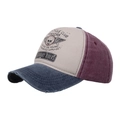 Vintage washed contrast baseball cap with skull motorcycle club print in burgundy and cream - Adjustable / Navy Blue (Beige/Red/Navy Patchwork)