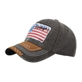 Vintage dark gray washed cotton baseball cap with American flag patch in retro style - Coffee