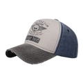 Vintage washed contrast baseball cap with skull motorcycle print and distressed brim - Adjustable / Coffee (Gray/Beige/Blue Patchwork)