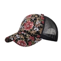 Casquette trucker à motif floral avec maille noire respirante et style vintage - Noir Avec Fleurs Rouges