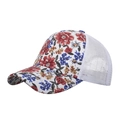 Casquette de baseball en mesh à fleurs avec filet respirant blanc et motif floral - Fleur Rouge Blanc
