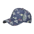 Blauwe denim honkbalpet met witte madeliefjespatronen en een gebogen zonneklep - Middenblauw & Wit