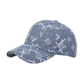 Berretto da baseball in denim blu con paillettes argento e motivo a griglia a rombi - Azzurro