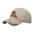 Berretto da baseball beige con orso della California ricamato e testo in tessuto twill - Cachi