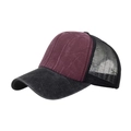 Distressed burgundy and black mesh trucker cap with curved brim and breathable back - Adjustable / Burgundy