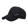 Black breathable mesh baseball cap with white symbor lettering for outdoor sports use - Black