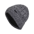 Men's dark gray cable knit beanie with warm fleece lining and metal logo plate - Gray