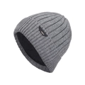 Winter rib-knit beanie for men with warm fleece lining and decorative leather patch - Medium Heather Grey