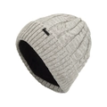 Oatmeal thick cable knit beanie with warm fleece lining and black metal label detail - Beige