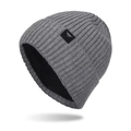 Dark gray knitted winter beanie with thick lining and small vertical label detail - Medium Heather Grey