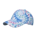 Gorra de béisbol tie-dye con degradado azul rosa y amarillo vista lateral de 45 grados - Azul