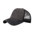 Distressed charcoal grey mesh trucker cap with washed cotton brim and breathable back - Adjustable / Coffee
