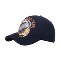 Navy blue baseball cap with detailed eagle embroidery and To Be Free text on canvas - Navy Blue