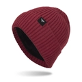 Winter burgundy knit beanie for men with warm fleece lining and XHBOY leather label - Red