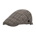 Classic British style plaid flat cap in grey and brown wool blend with metal buckle - Khaki