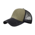 Olive green and black mesh trucker hat with contrast sponge panels and curved brim - Adjustable / Army Green