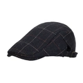 Classic dark blue herringbone ivy cap with thick wool plaid pattern and metal side buckles - Navy Blue