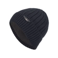 Black knitted beanie hat for men with warm fleece lining and XHBOY leather patch - Navy Blue