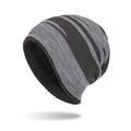 Winter striped knit beanie in grey and dark grey with warm thickened fleece lining - Light Gray