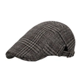 Plaid newsboy flat cap for men in dark gray checkered wool with metal buckle - Coffee