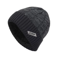 Berretto invernale in maglia grigio scuro e nero con calda fodera in pile e logo patch - Blu Notte