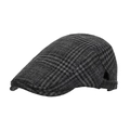 Classic British style black and grey plaid newsboy cap with adjustable side buckle straps - Dark Gray