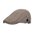 British style light brown herringbone flat cap with subtle blue and red plaid patterns - Khaki