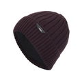 Winter men's burgundy ribbed knit beanie with thick thermal fleece lining and logo label - Red