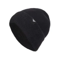 Berretto invernale da uomo in maglia nera con risvolto in peluche e logo in pelle - Nero