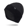 Men's black winter knit hat with thick plush ear flaps and XHBOY brand label - Deep Heather Grey
