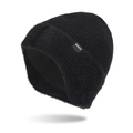 Men's black rib-knit beanie hat with fleece lining and ear protection for winter - Black