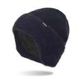 Men's navy blue knitted earmuff beanie featuring plush lining and XHBOY brand label - Navy Blue