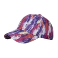 Colorful feather print baseball cap with purple red and yellow gradient dye design - Purple/Red