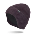 Winter knit beanie for men in deep purple with warm fleece lining and ear protection - Red