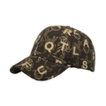 Dark brown baseball cap with yellow mythological creature and letter print patterns - Coffee