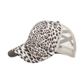 Leopard-Print Baseballkappe mit beigem Netzrücken und gekreuzter Pferdeschwanz-Öffnung - Leopardenmuster