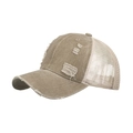 Casquette trucker kaki délavée style vintage avec détails usés et filet respirant - Kaki