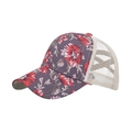 Cappello trucker con stampa floreale di papaveri rossi e rete beige traspirante - Stampa Grigia