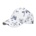 Weiße Baseballkappe mit blauem Schmetterlingsdruck und strukturierter Fransen-Optik - Blau