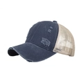 Casquette de baseball en jean bleu foncé avec filet beige et détails vintage usés - Bleu marine