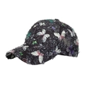Ethno-Stil Baseballkappe in Schwarz mit bunten Schmetterlingsdrucken und Vintage-Look - Schwarz