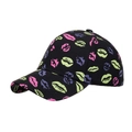 Schwarze Unisex-Baseballkappe mit bunten Lippen-Prints in Rosa und Grün als Variante - Schwarz